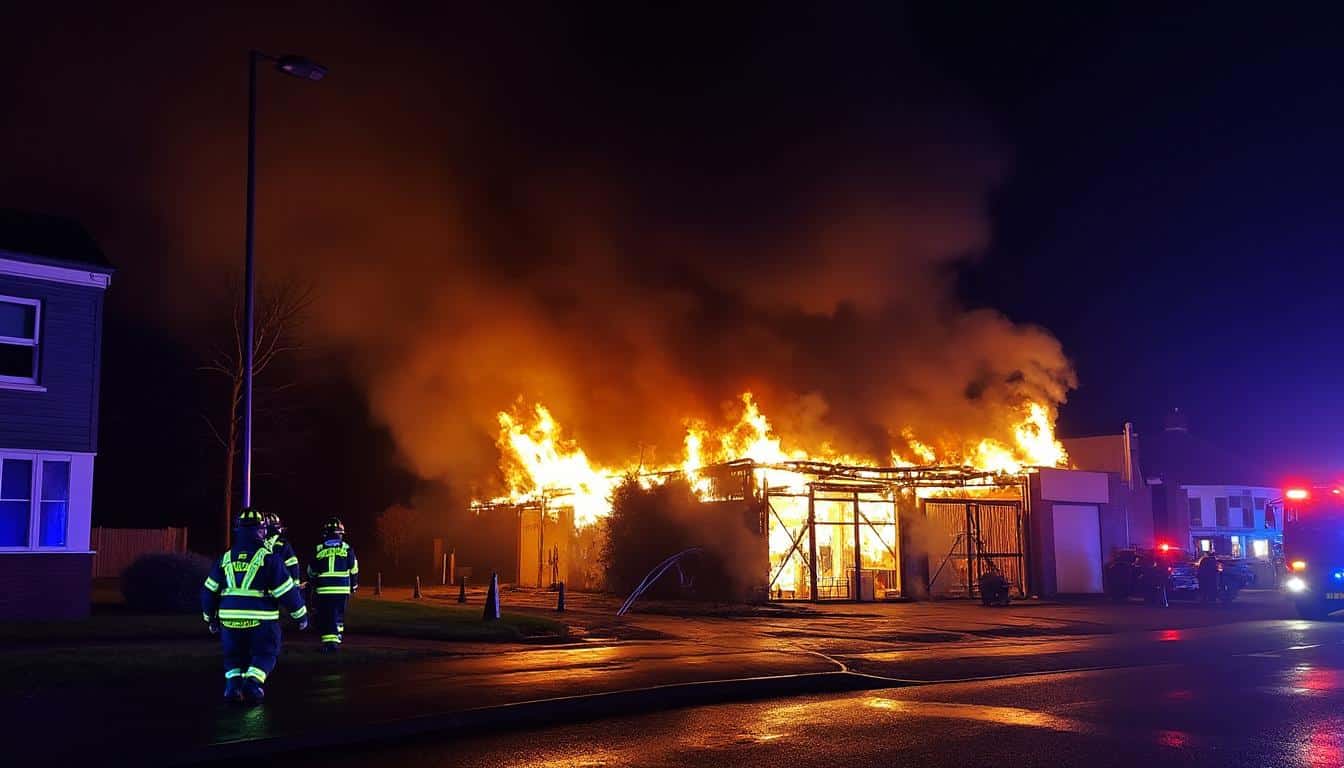 un incendie dévastateur dans un garage en dordogne a conduit à l'hospitalisation d'un père et de son fils, provoquant une intervention d'urgence sur les lieux.